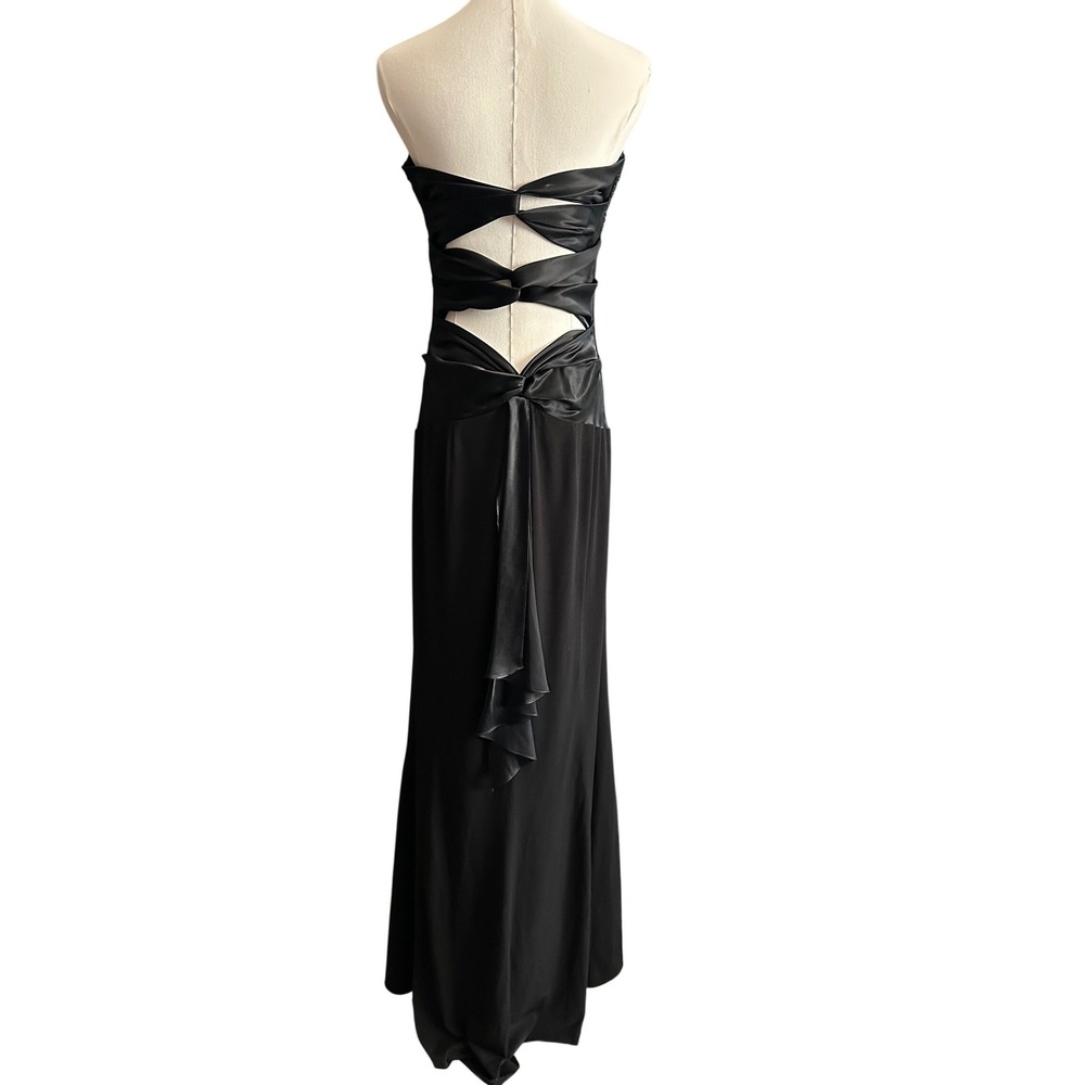 Mary L Couture Vintage Y2K Strapless Lattice Back Maxi Gown Black Size 6